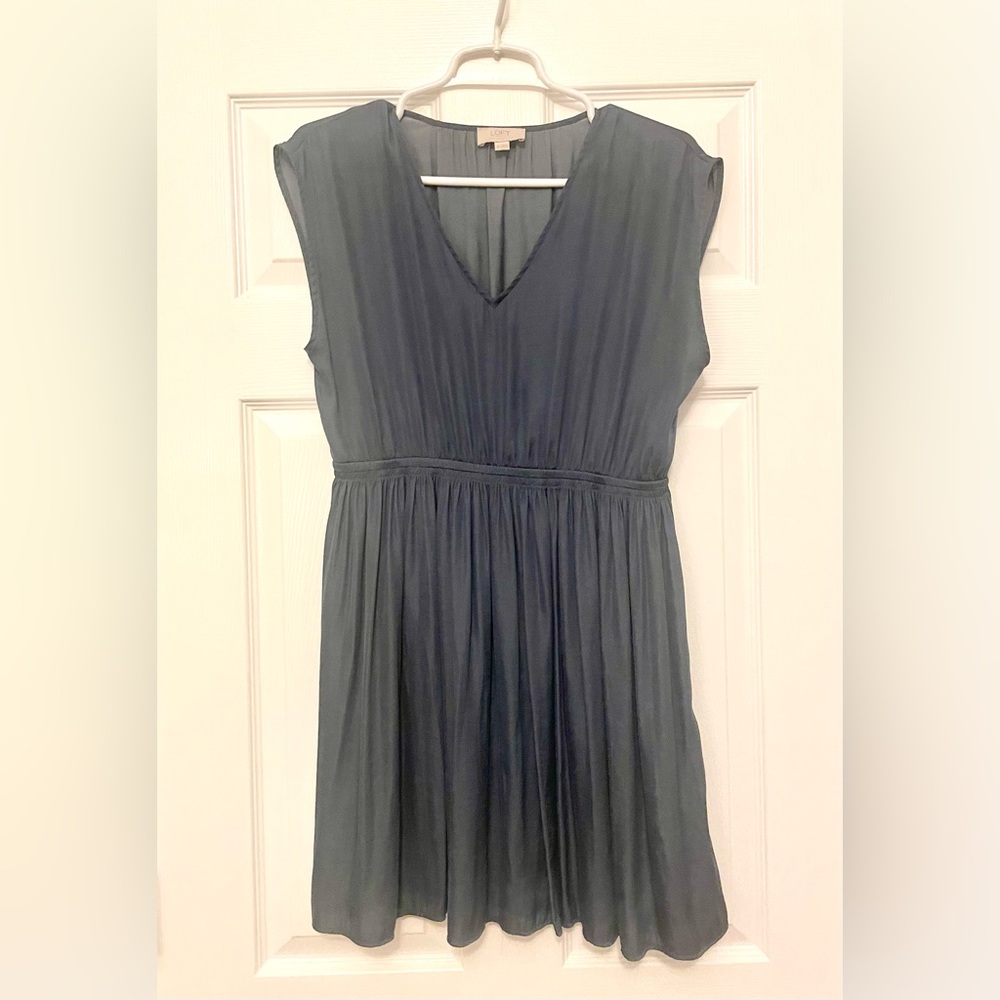 Loft Petite Small Mini Dress Lightweight Slate Blue Cap Sleeve